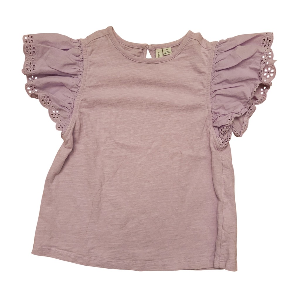 Janie Jack 10 Top Purple Eyelet Flutter Sleeve Slub Cotton Tee Feminine Pastel